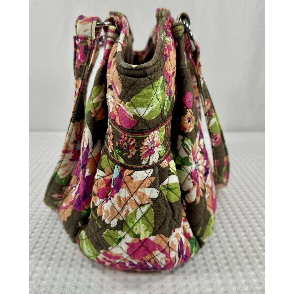 Vera Bradley Flower Shower Quilted Tote Brown Pink Floral Retired Shoulder Bag‎